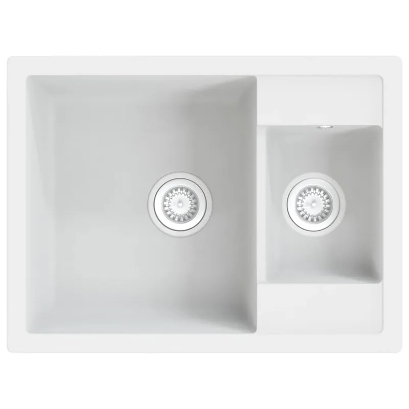Beste Prijs vidaXL Lavello da Cucina Doppio con Foro Troppopieno Bianco in Granito