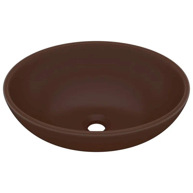 Nieuw vidaXL Lavandino Lusso Ovale Marrone Scuro Opaco 40x33 cm in Ceramica