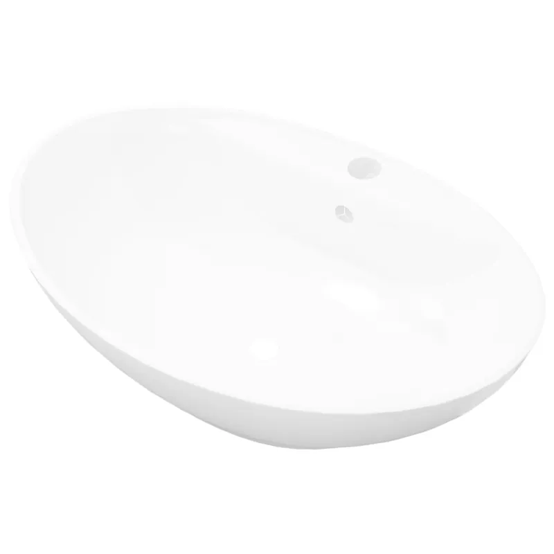 Speciale Aanbieding vidaXL Lavabo Ceramica Lusso Ovale Foro di Scarico e Foro Rubinetto