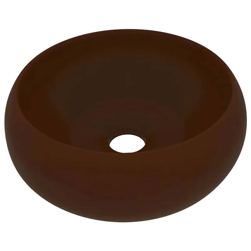 vidaXL Lavandino Lusso Rotondo Marrone Scuro Opaco 40x15cm in Ceramica Rechtstreeks Van De Fabrikant