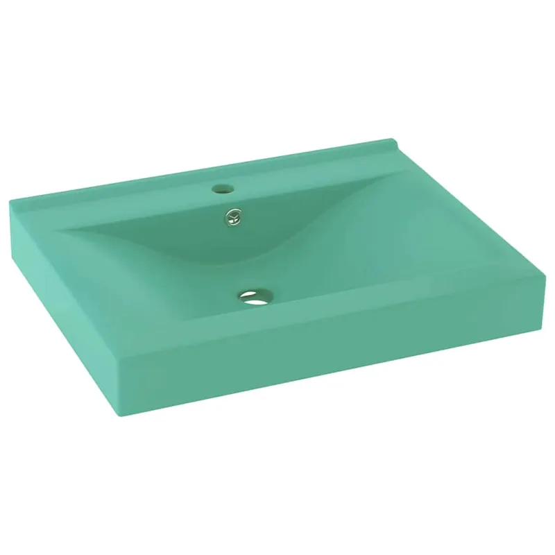 vidaXL Lavabo con Foro Rubinetto Verde Chiaro Opaco 60x46 cm Ceramica Alleen Vandaag
