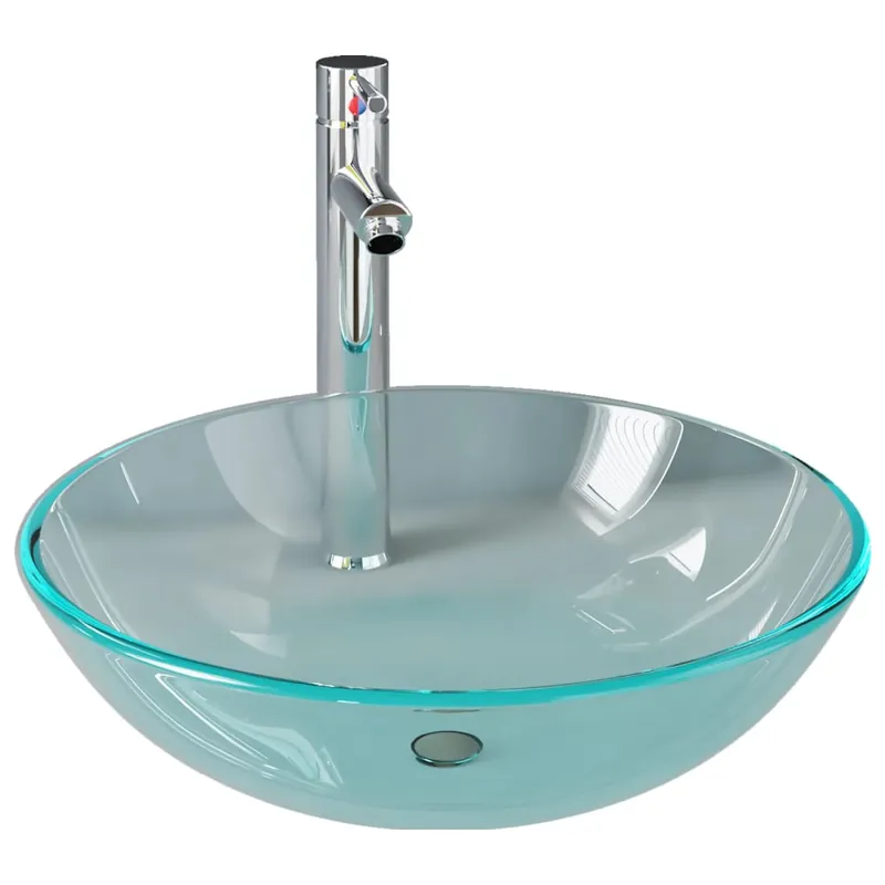 vidaXL Lavandino con Rubinetto e Piletta Vetro Temperato Trasparente Beperkt Aanbod