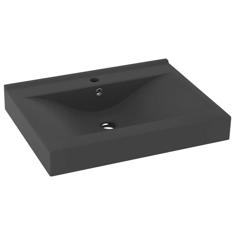 Hete Deal vidaXL Lavabo con Foro Rubinetto Grigio Scuro Opaco 60x46 cm Ceramica