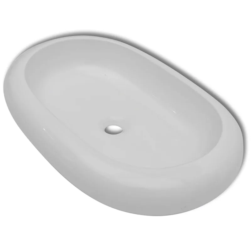 vidaXL Lavello Bianco in Ceramica di Lusso Ovale 63 x 42 cm Aanbieding