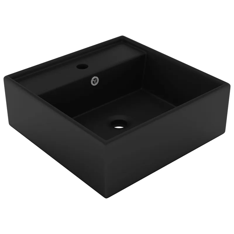 Actieprijs vidaXL Lavabo Troppopieno Quadrato Nero Opaco 41x41cm Ceramica
