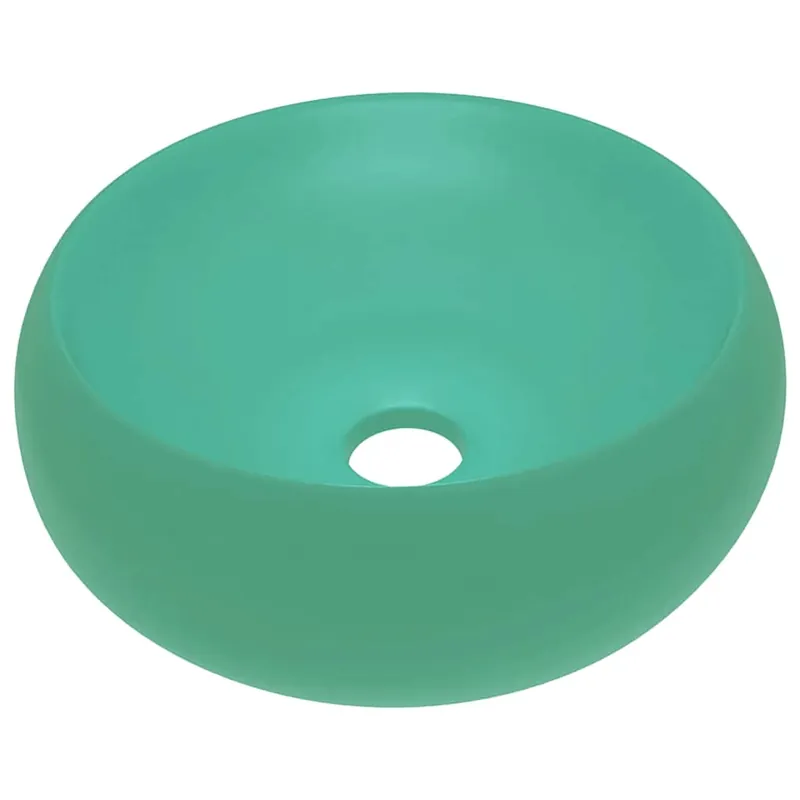 Beperkte Voorraad vidaXL Lavandino Lusso Rotondo Verde Chiaro Opaco 40x15 cm in Ceramica