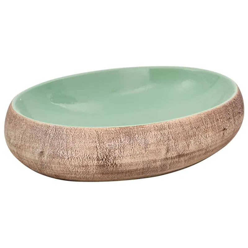 Superprijs vidaXL Lavabo da Appoggio Verde e Marrone Ovale 59x40x15 cm Ceramica