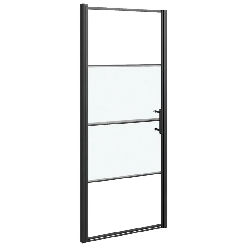 vidaXL Parete Doccia 81x195cm in Vetro Temperato Semi Smerigliato Nero Hoge Kwaliteit