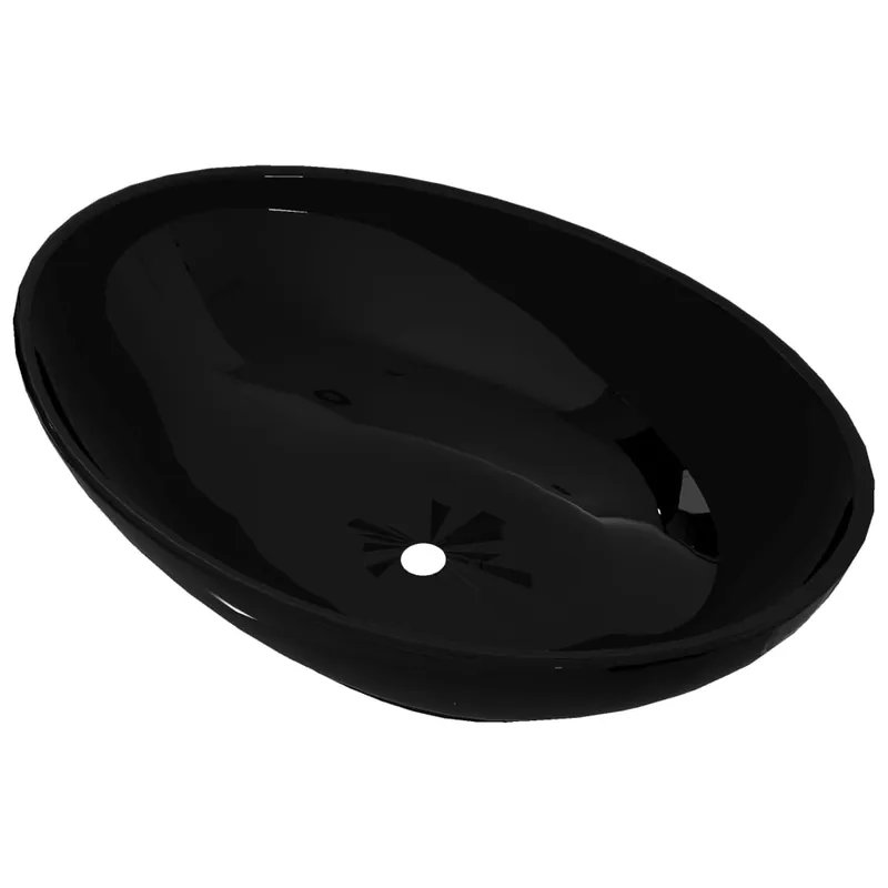 Gereduceerde Prijs vidaXL Lavello in Ceramica di Lusso Nero Ovale 40 x 33 cm