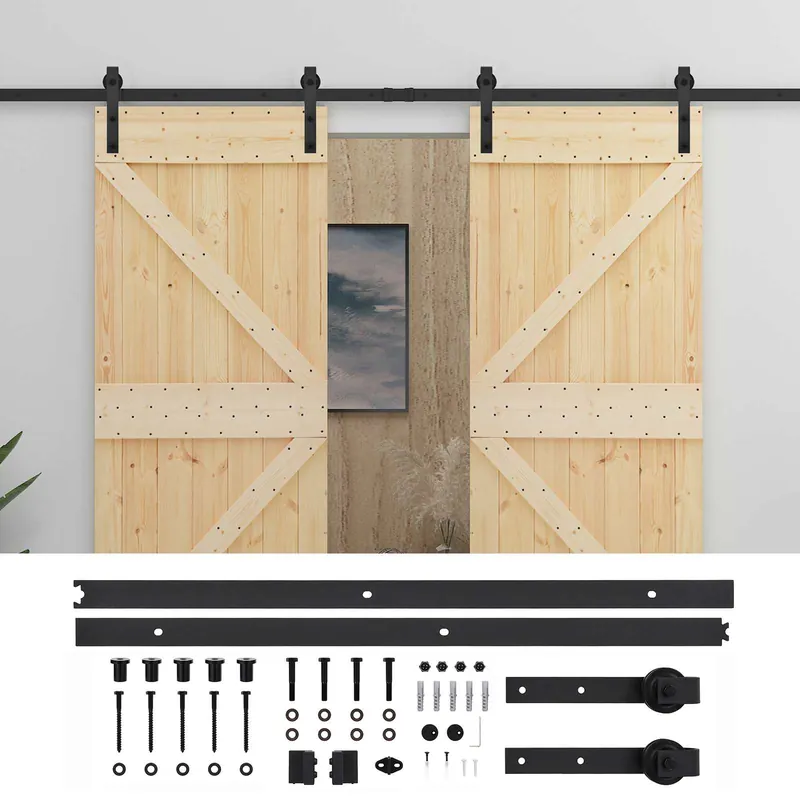 vidaXL Porta scorrevole 2 pcs Naturale e Nero Legno Massello di Pino Lage Prijs