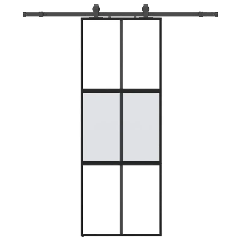 Seizoensaanbieding vidaXL Porta Scorrevole Set Ferramenta Nera 76x205 cm Vetro Temperato