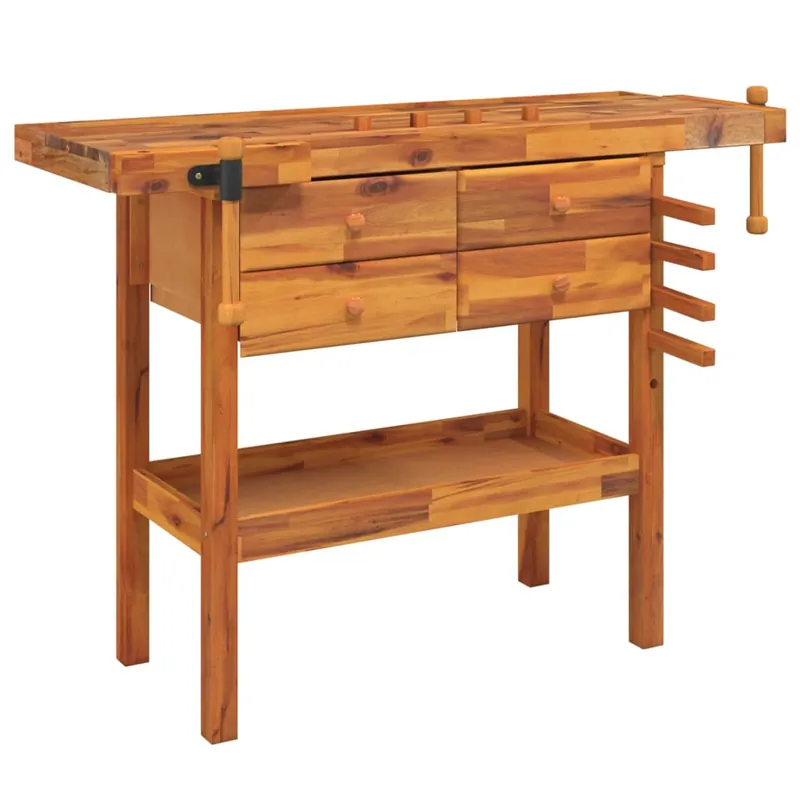 Actieprijs vidaXL Banco Lavoro Cassetti e Morse 124x52x83cm Legno Massello Acacia