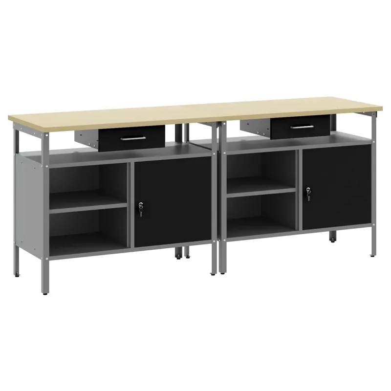 Koopje vidaXL Set banco da lavoro 2 pcs Nero e Grigio 200 x 55 x 85 cm