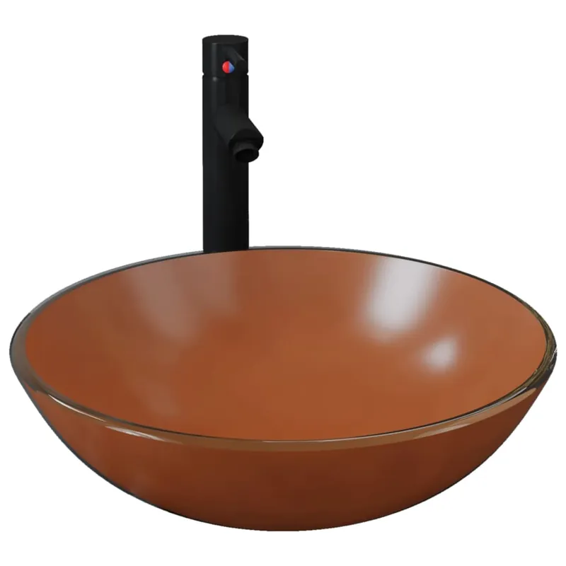 Nu Kopen vidaXL Lavandino con Rubinetto e Piletta in Vetro Temperato Marrone