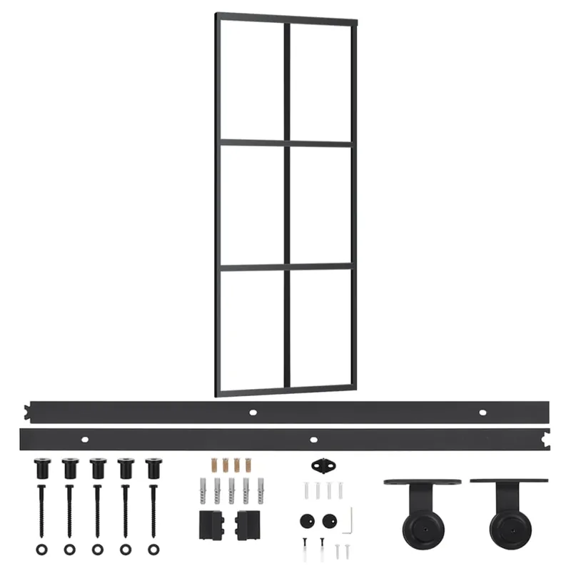 Flitsaanbieding vidaXL Porta Scorrevole con Kit Montaggio Vetro ESG Alluminio 76x205cm