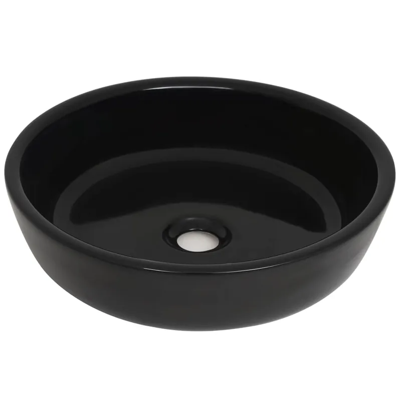 Premium vidaXL Lavandino Tondo in Ceramica Nero 42x12 cm