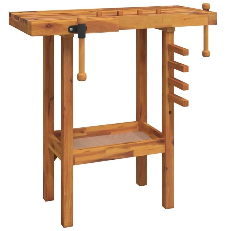 vidaXL Banco da Lavoro con Morse 92x48x83 cm Legno Massello di Acacia Laatste Kans