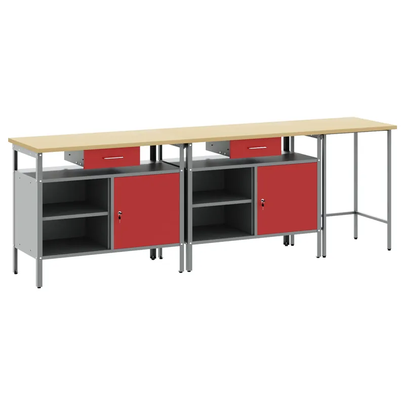 vidaXL Set banco da lavoro con cassetto con blocco 3 pcs Nero e Grigio Populair