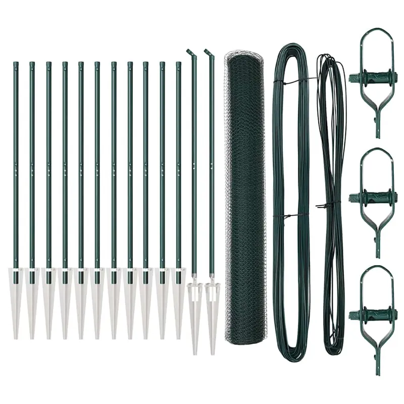 Hete Deal vidaXL Recinzione esagonale con palo 25 x 1 m Acciaio rivestito in PVC