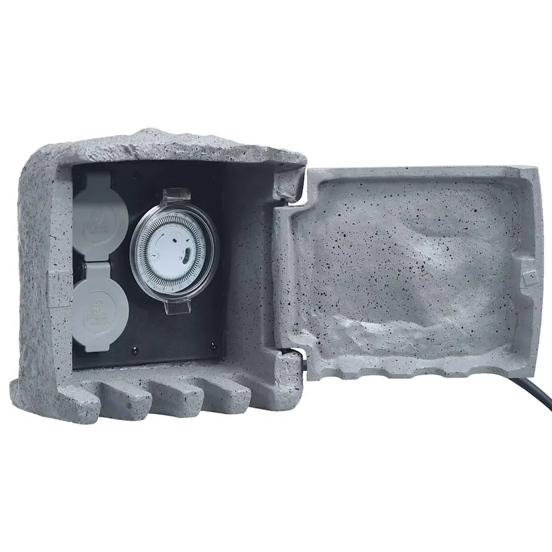 vidaXL Presa da Esterno 2 Spine con Timer in Poliresina Grigia Korting