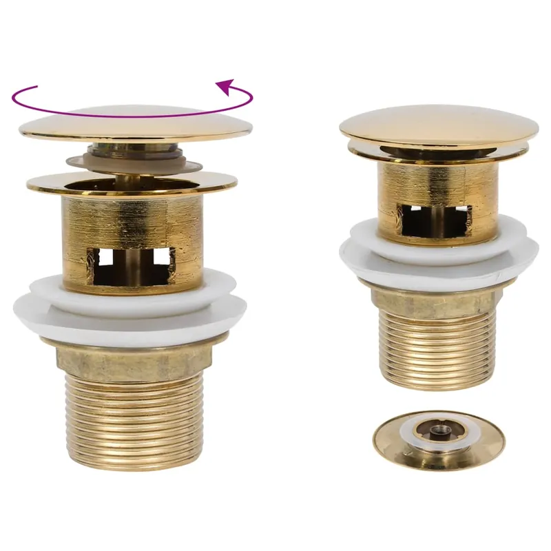 vidaXL Scarico a Pressione con Troppopieno Oro 6,4x6,4x9,1 cm Nieuw