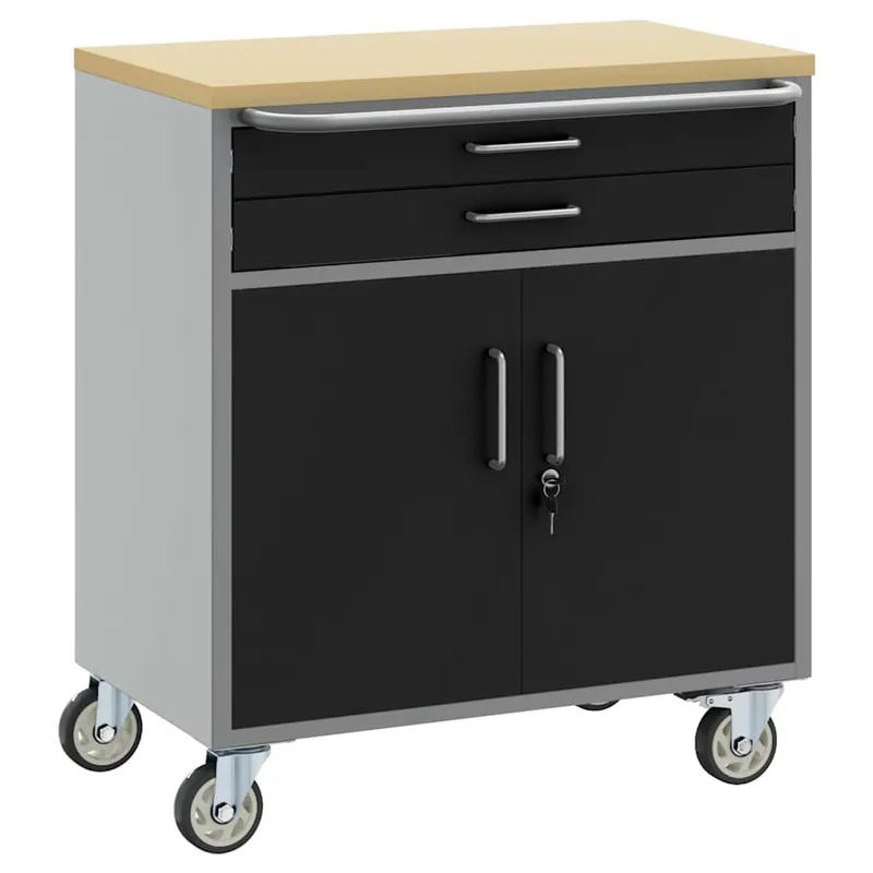 Bestel Nu vidaXL Carrello da lavoro a rulli Nero e Grigio 75 x 45 x 85 cm