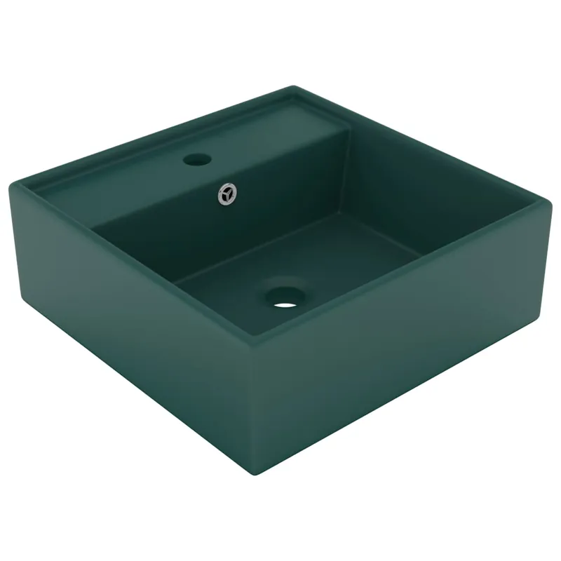 Finale Uitverkoop vidaXL Lavabo con Troppopieno Quadrato Verde Opaco 41x41 cm Ceramica