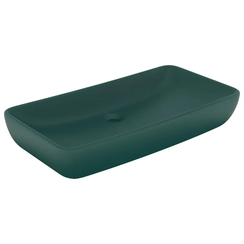 Gecertificeerd vidaXL Lavabo Lusso Rettangolare Verde Scuro Opaco 71x38 cm Ceramica