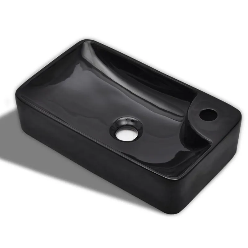 Aanbieding vidaXL Lavandino Bagno in Ceramica Nera con Foro per Rubinetto