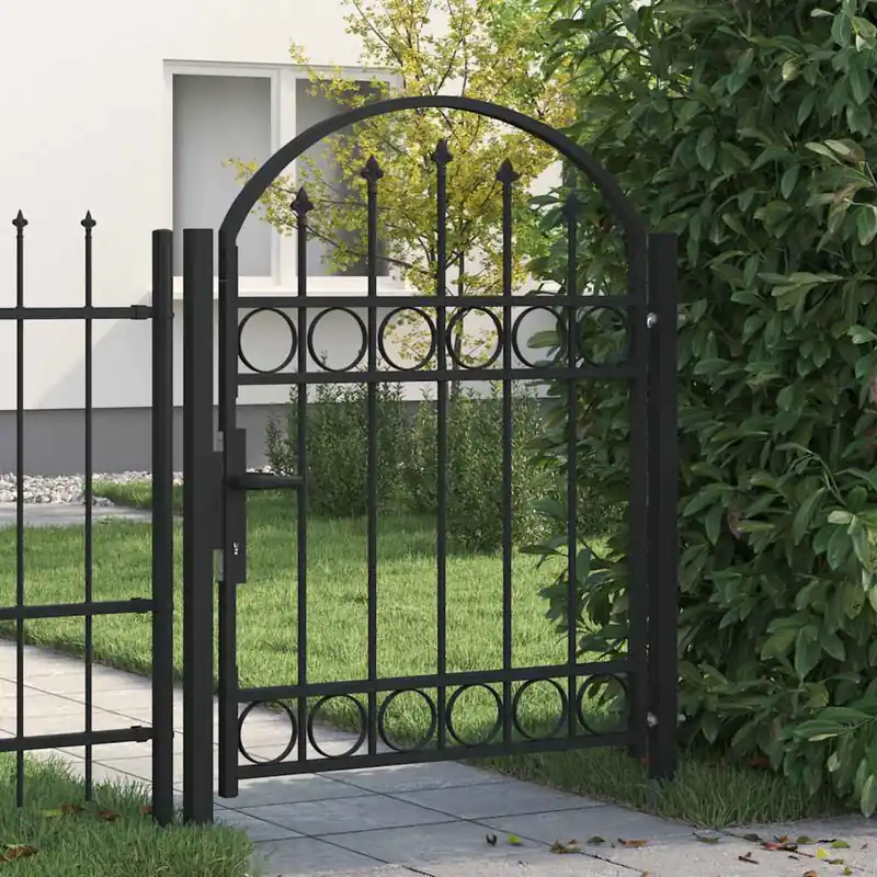 vidaXL Cancello per recinzione ASSEN con parte superiore ad arco in acciaio 102x125 cm Nero Seizoensaanbieding