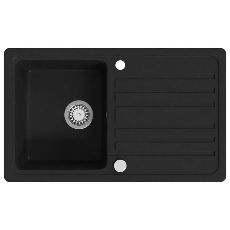 vidaXL Lavandino Cucina Granito Singolo Scolapiatti Reversibile Nero Hete Deal