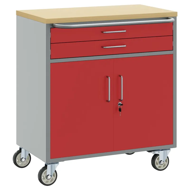 Direct Verzonden vidaXL Carrello da lavoro a rulli Rosso e Grigio 75 x 45 x 85 cm