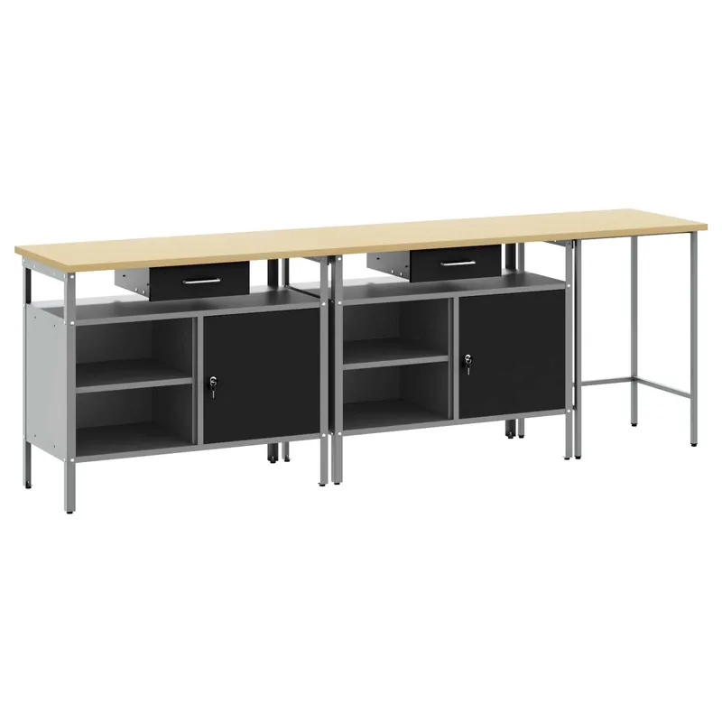 vidaXL Set banco da lavoro con cassetto 3 pcs Rosso e Grigio Exclusieve Aanbieding