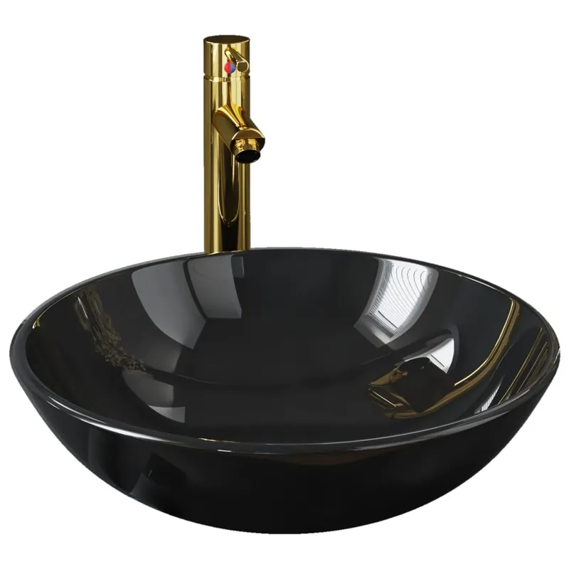 Hete Deal vidaXL Lavandino Bagno con Rubinetto e Piletta in Vetro Temperato Nero