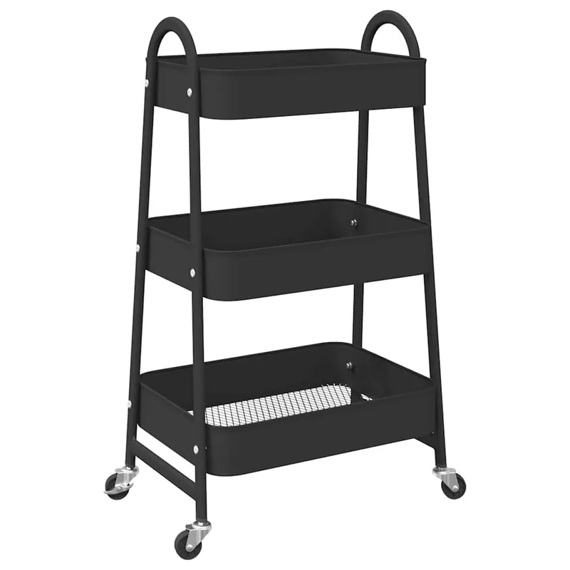 Nieuw vidaXL Carrello Portaoggetti a 3 Ripiani Nero 42x41,5x77 cm in Acciaio