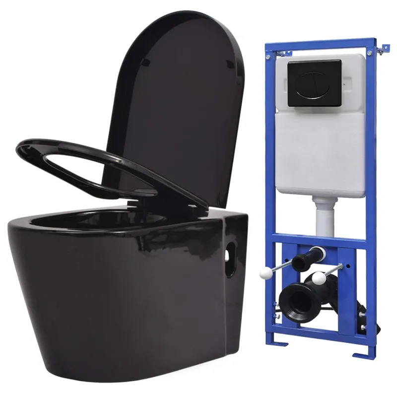 vidaXL WC a Muro con Sciacquone Nascosto in Ceramica Nera Lage Prijs