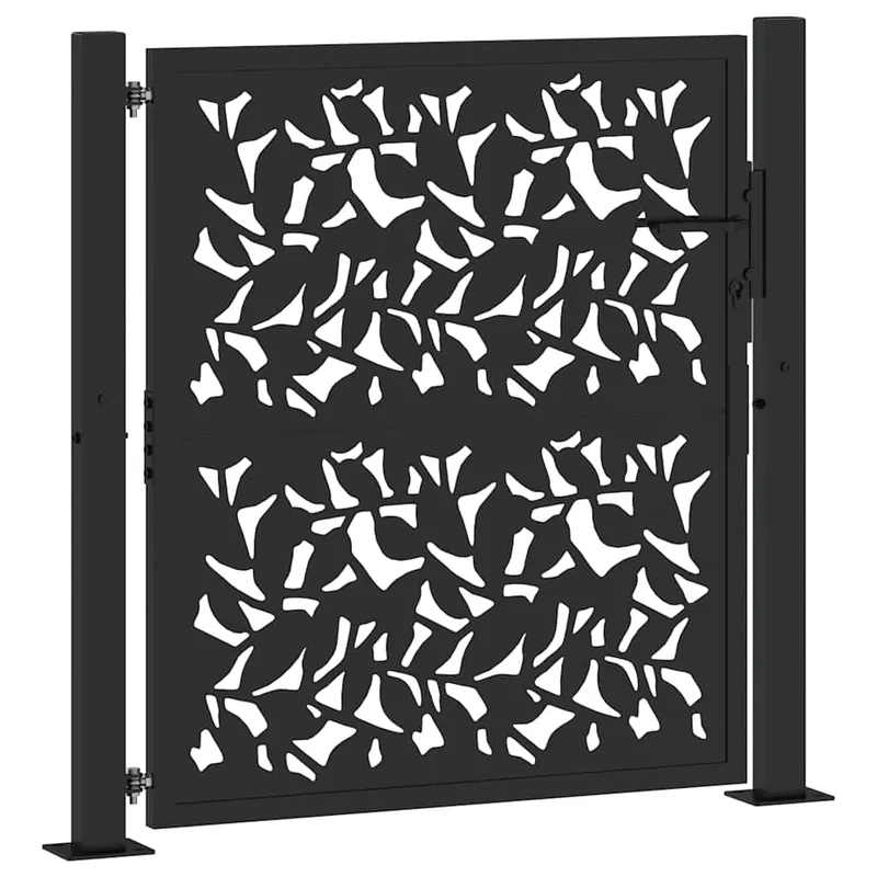 Rechtstreeks Van De Fabrikant vidaXL Cancello da giardino nero 100x100 cm in acciaio con design a foglia