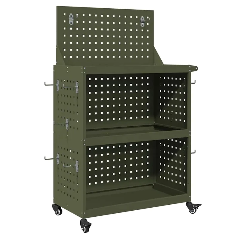 Fabrieksprijs vidaXL Carrello per Attrezzi con ruota Verde oliva 65 x 35 x 111 cm