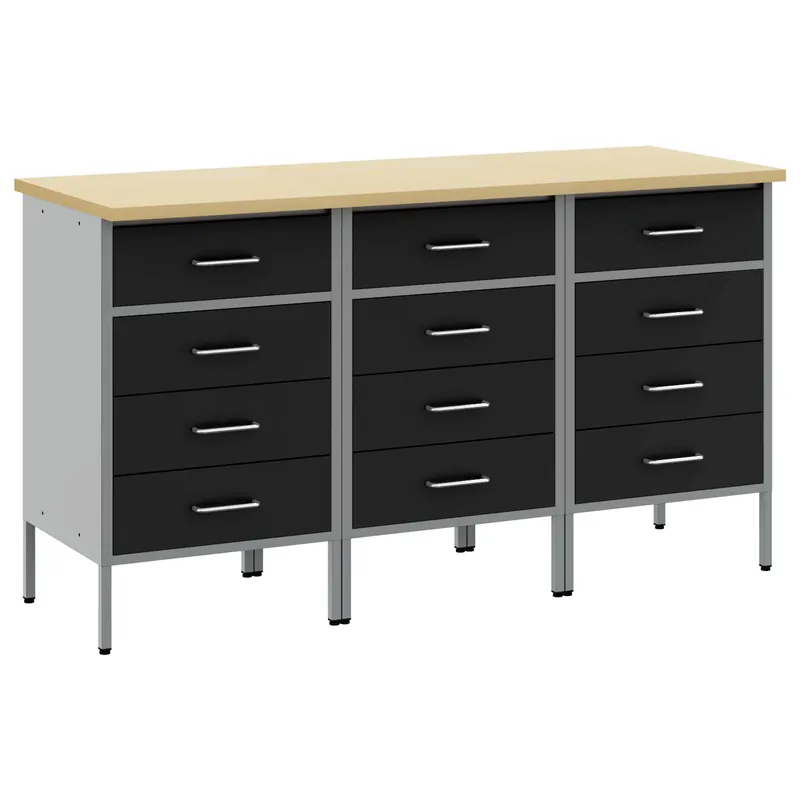 vidaXL Mobile da lavoro 3 pcs Nero e Grigio 150 x 55 x 85 cm Express Levering