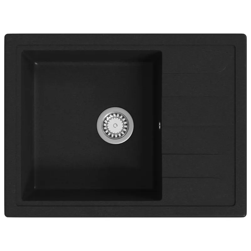 vidaXL Lavello da Cucina con Foro Troppopieno Ovale Nero in Granito Exclusieve Aanbieding