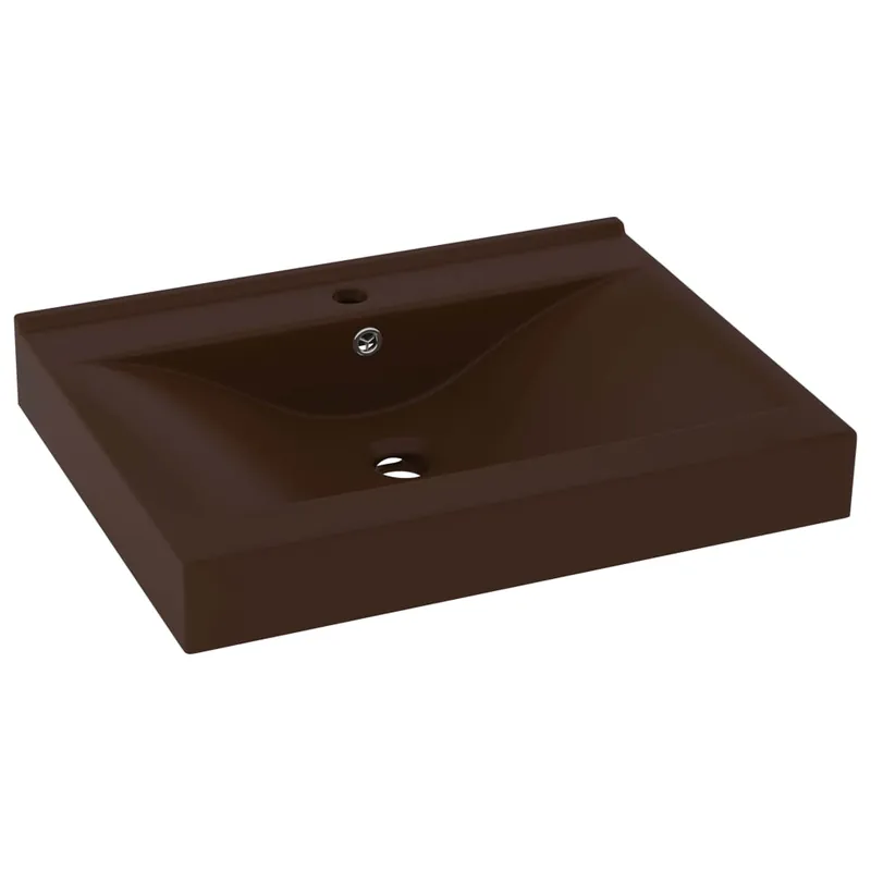 Gereduceerde Prijs vidaXL Lavabo con Foro Rubinetto Marrone Scuro Opaco 60x46cm Ceramica