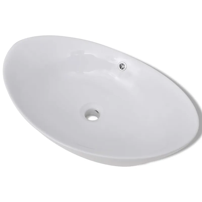 Gecertificeerd vidaXL Lavello Ovale in Ceramica di Lusso con Troppopieno 59 x 38,5 cm
