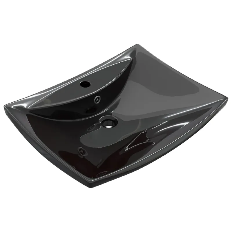 Must-Have Lavabo Nero Ceramica Lusso Rettangolare Foro Trabocco Foro Rubinetto