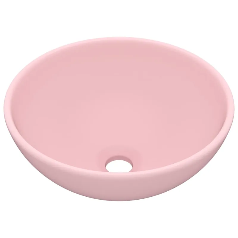 Nu Kopen vidaXL Lavandino Lusso Rotondo Rosa Opaco 32,5x14 cm in Ceramica