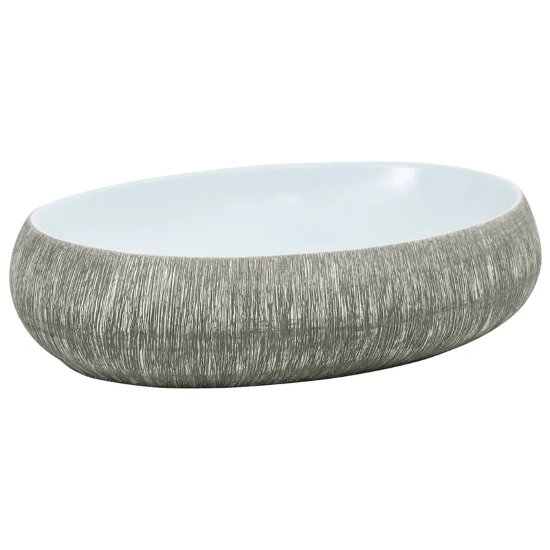 Alleen Vandaag vidaXL Lavabo da Appoggio Grigio e Blu Ovale 59x40x15 cm Ceramica