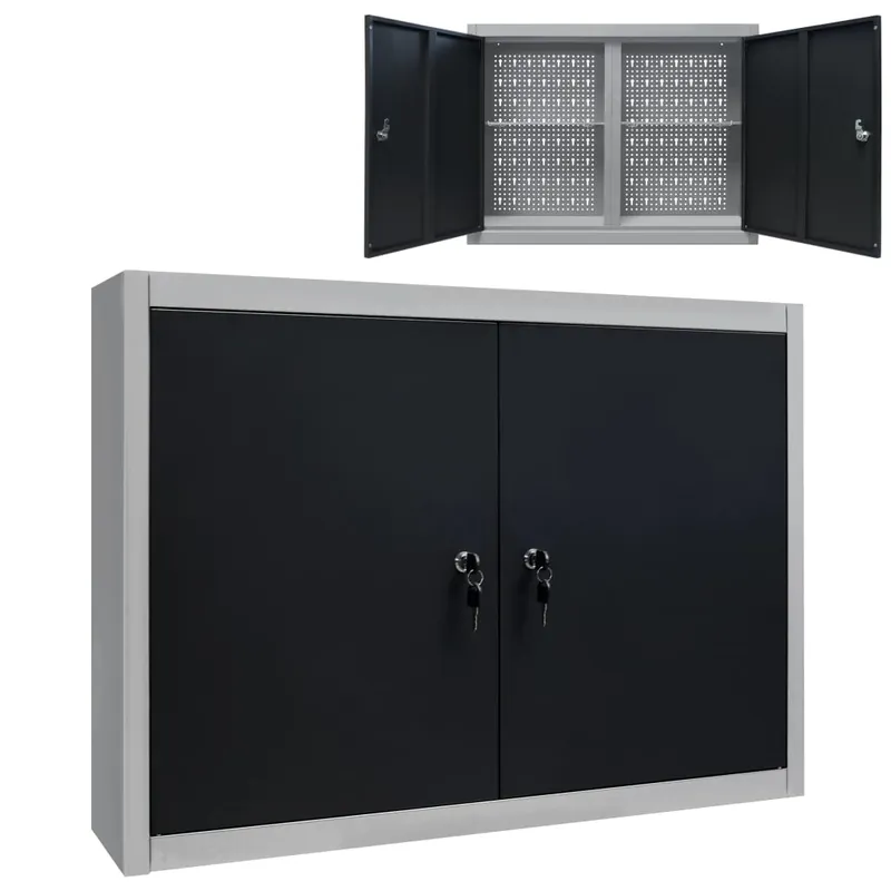 vidaXL Armadio a Parete Stile Industriale in Metallo Grigio Nero Koopje
