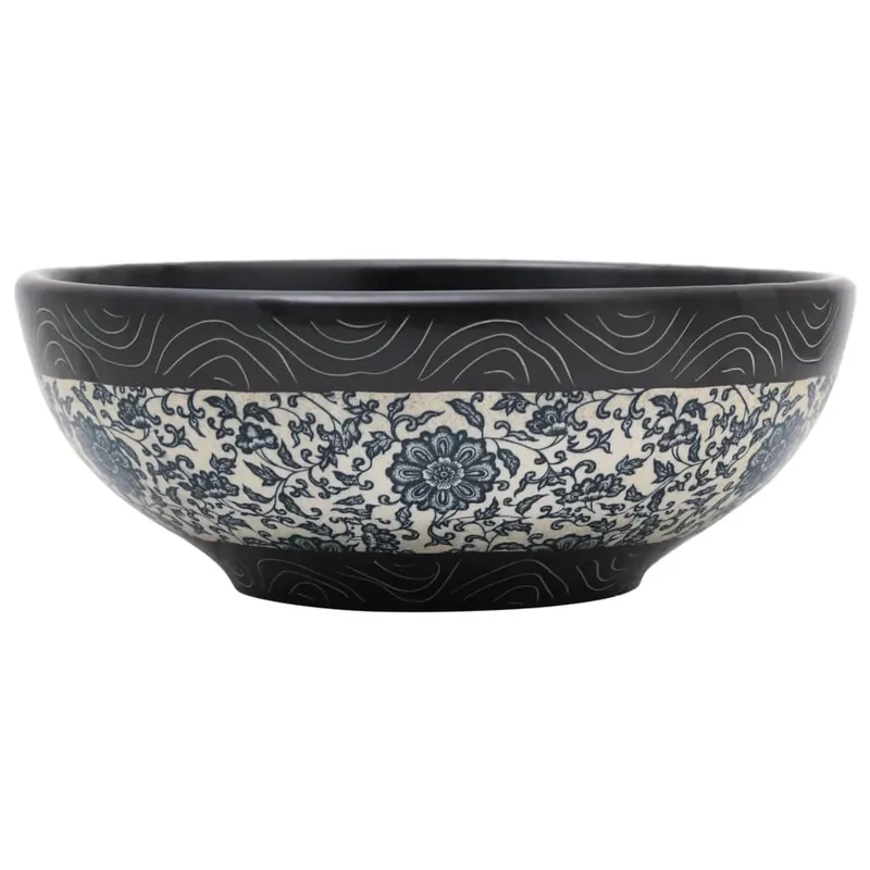 vidaXL Lavabo da Appoggio Nero e Blu Rotondo Φ41x14 cm Ceramica Rechtstreeks Van De Fabrikant