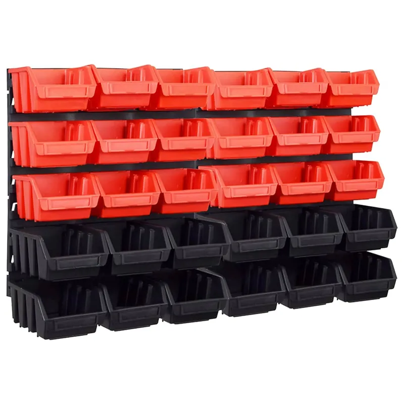 vidaXL Kit Contenitori 32 pz con Pannelli a Parete Rosso e Nero Direct Verzonden