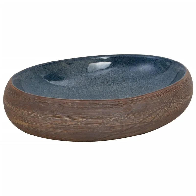 Dagaanbieding vidaXL Lavabo da Appoggio Marrone e Blu Ovale 59x40x15 cm Ceramica