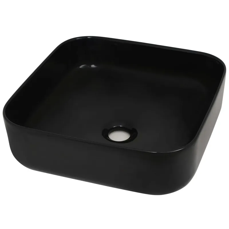 vidaXL Lavandino Quadrato in Ceramica Nero 38x38x13,5 cm Koop Vandaag